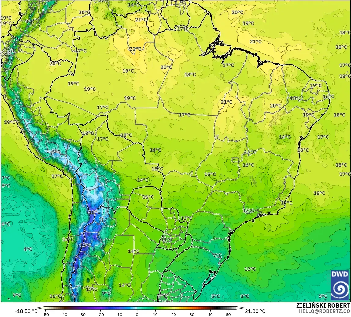 ICON model - Brezilya, 850 hPa Sıcaklık