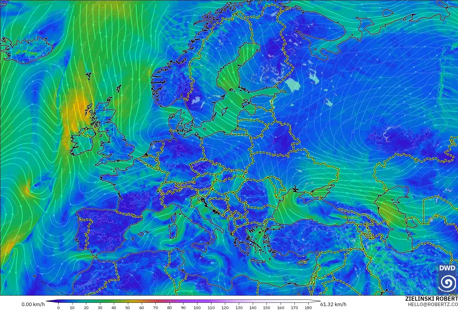 ICON model - Avrupa, 10 m Rüzgâr