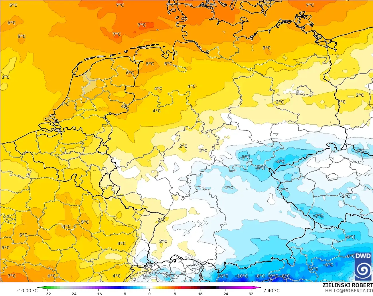 ICON model - Almanya, 850 hPa Sıcaklık Anomalisi