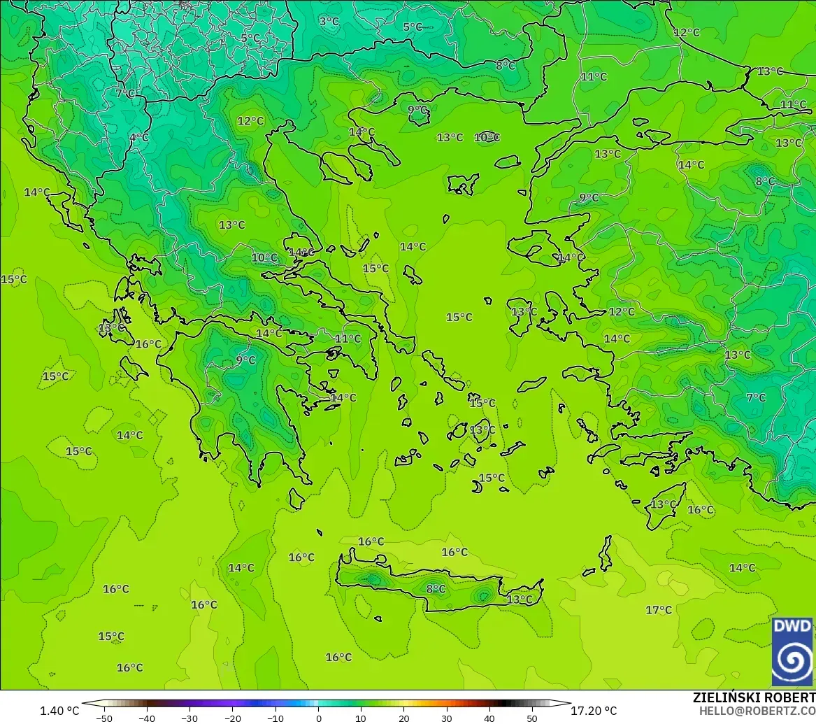 ICON model - Yunanistan, 2 m Çiy Noktası