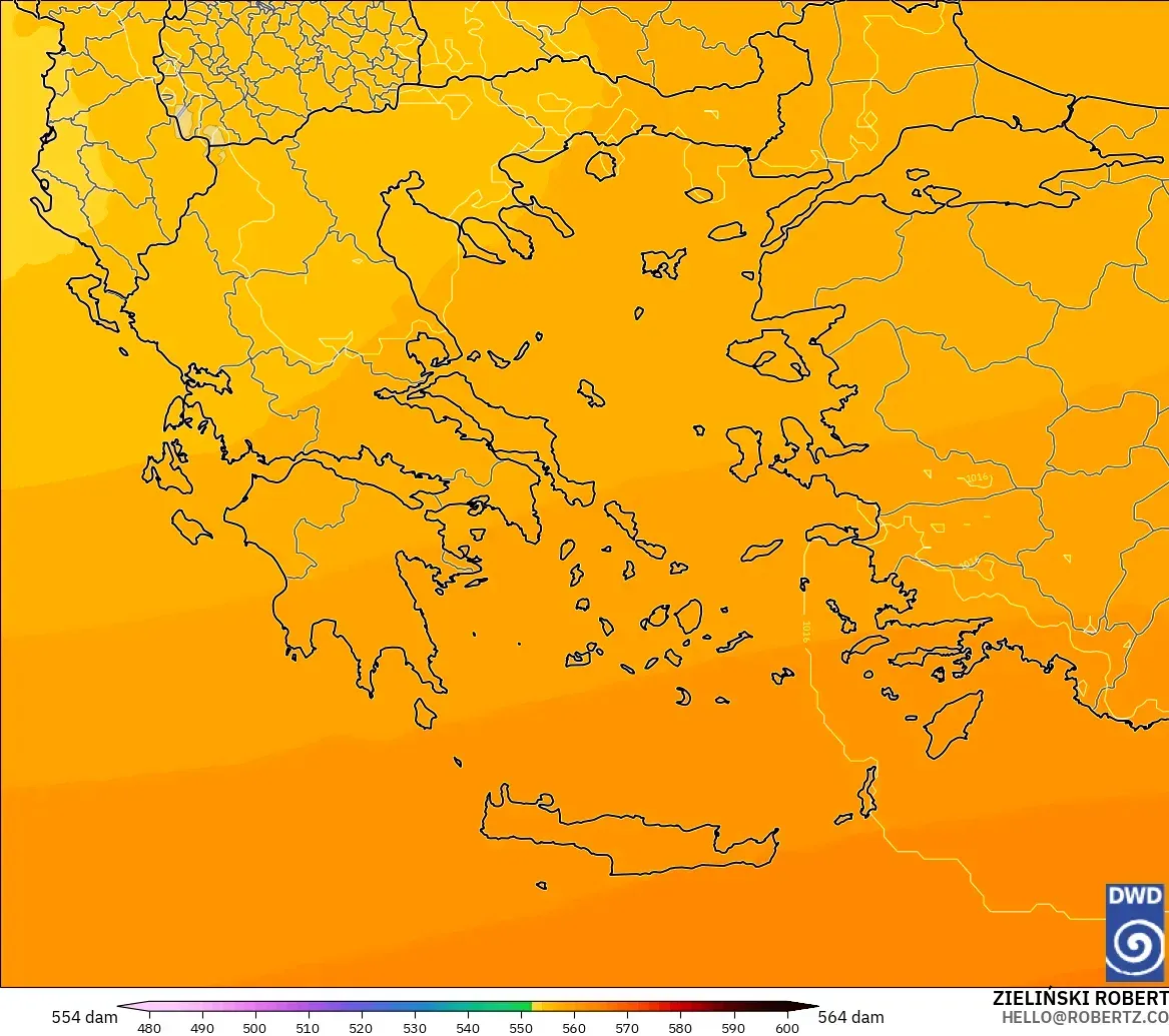ICON model - Yunanistan, 500 hPa’da jeopotansiyel yükseklik