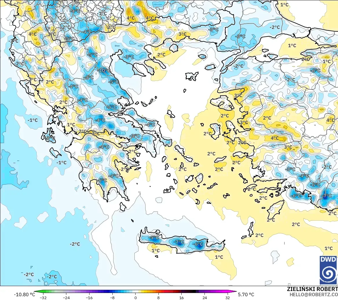 ICON model - Yunanistan, 2 m Sıcaklık Anomalisi
