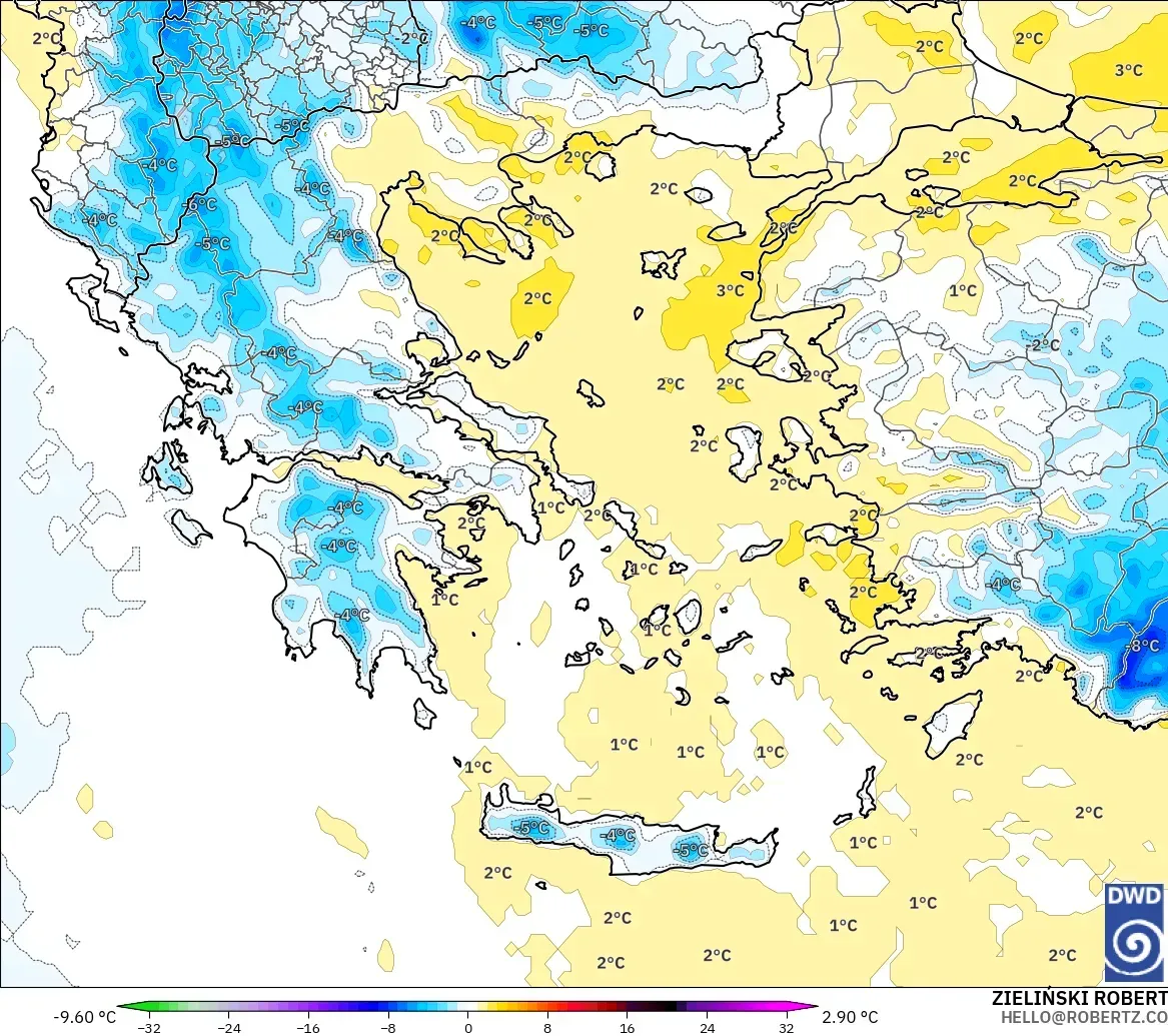 ICON model - Yunanistan, 850 hPa Sıcaklık Anomalisi