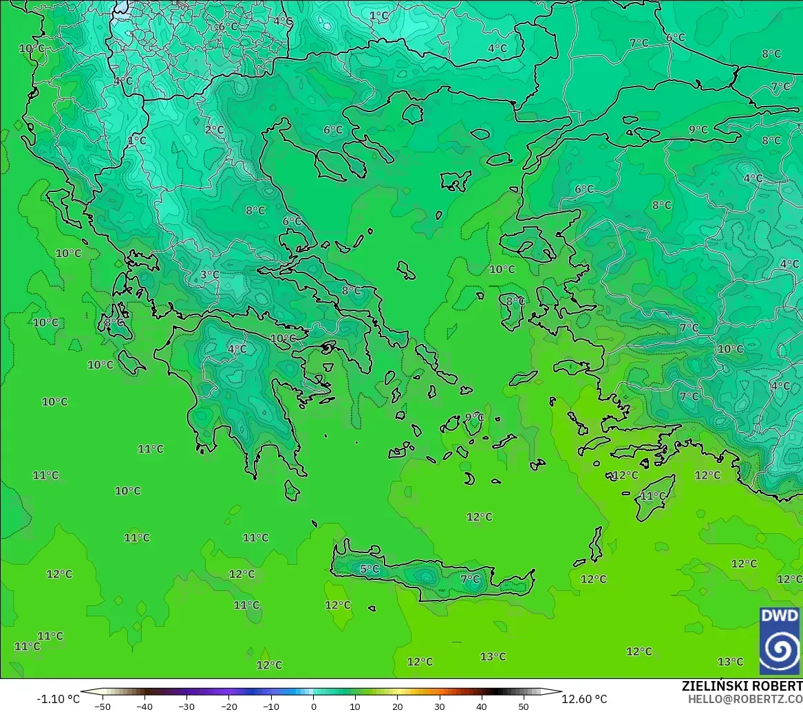 ICON model - Yunanistan, 850 hPa Sıcaklık