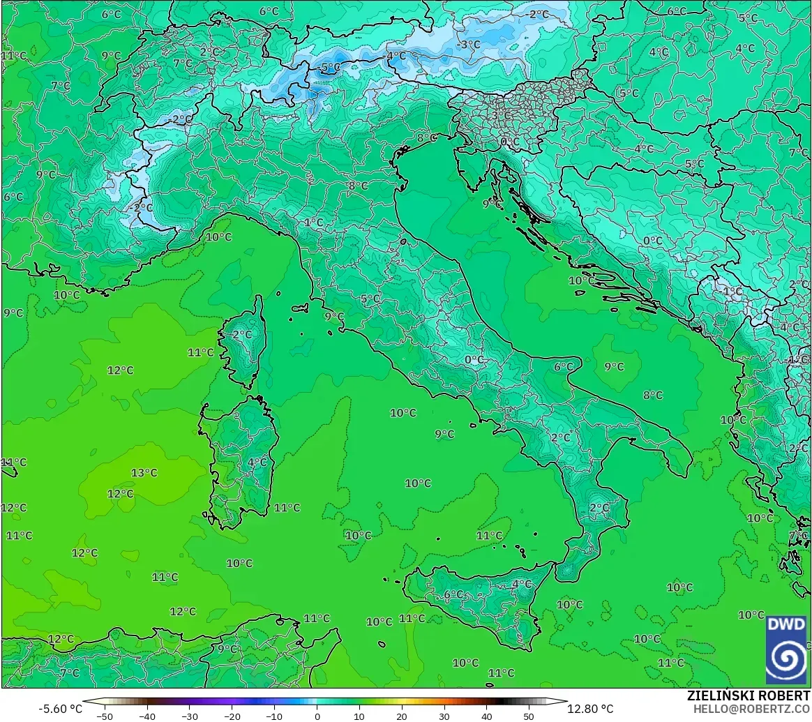 ICON model - İtalya, 850 hPa Sıcaklık