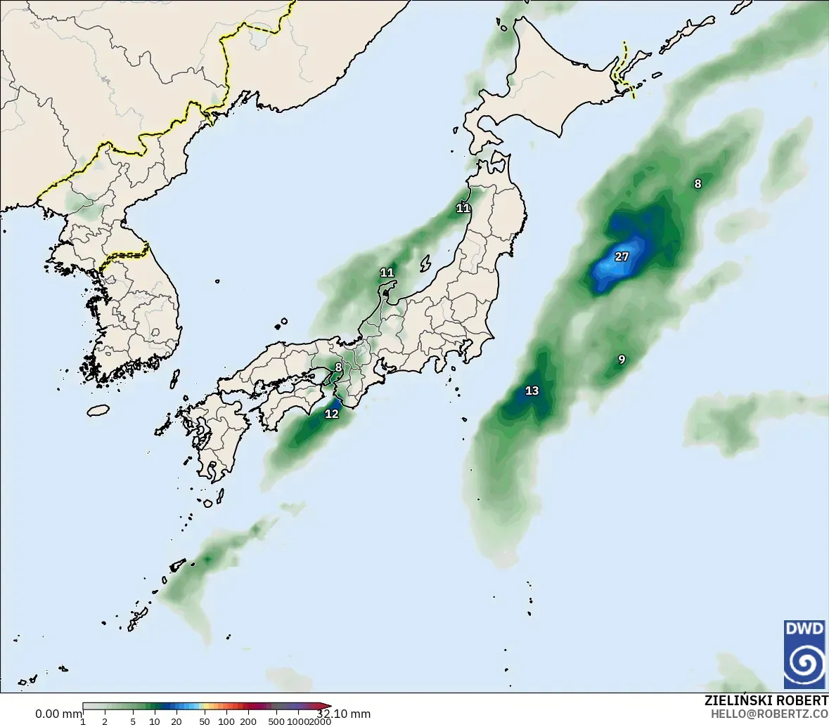 ICON model - Japonya, Yağış Birikimi