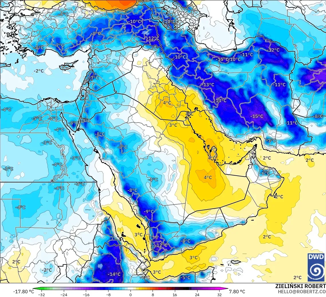 ICON model - Orta Doğu, 850 hPa Sıcaklık Anomalisi