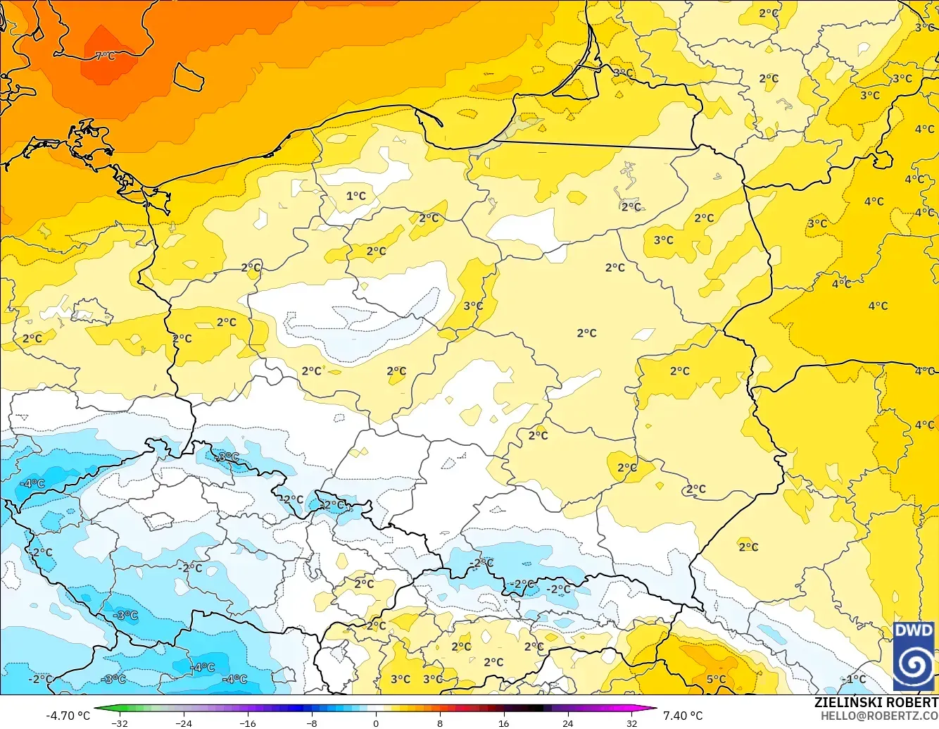 ICON model - Polonya, 850 hPa Sıcaklık Anomalisi