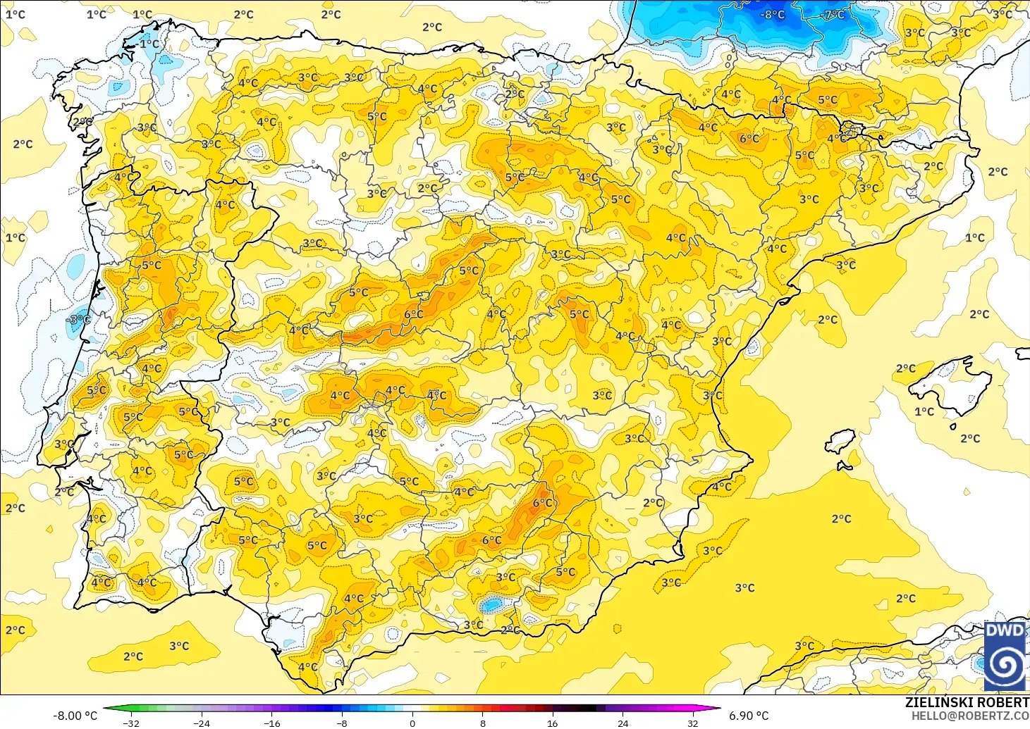 ICON model - İspanya, 2 m Sıcaklık Anomalisi