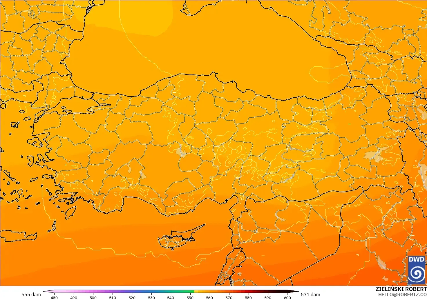ICON model - Türkiye, 500 hPa’da jeopotansiyel yükseklik