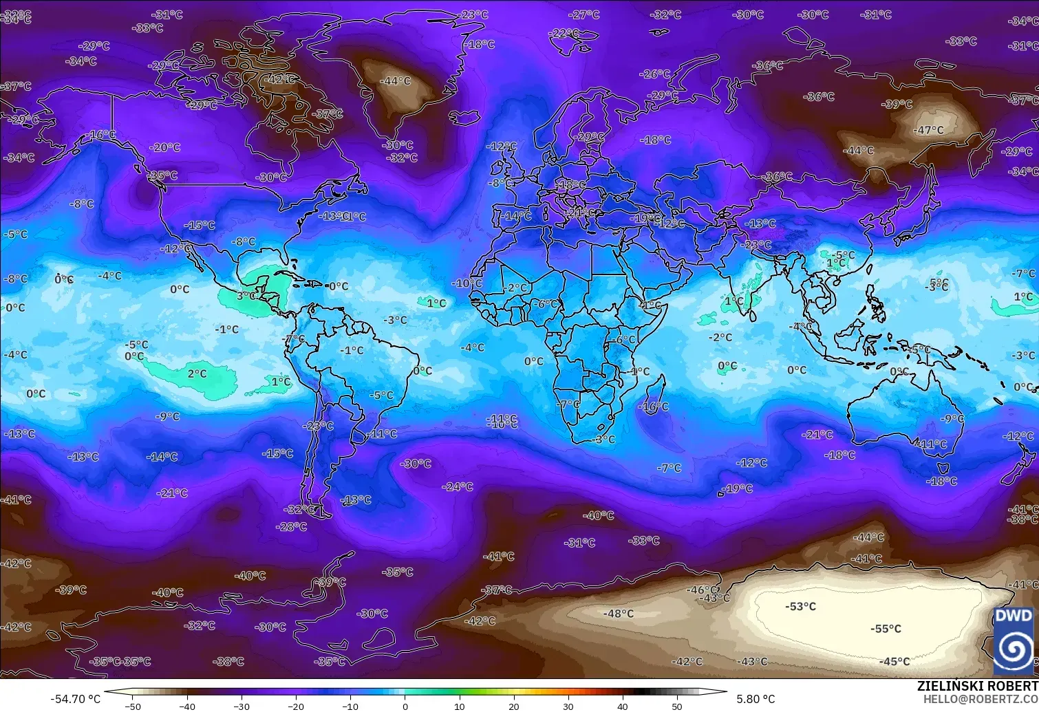 ICON model - Dünya, 500 hPa Sıcaklık