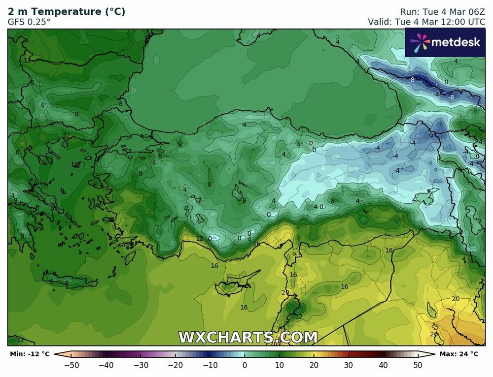 Türkiye 5 Mart 2025 Maksimum Sıcaklık Haritası