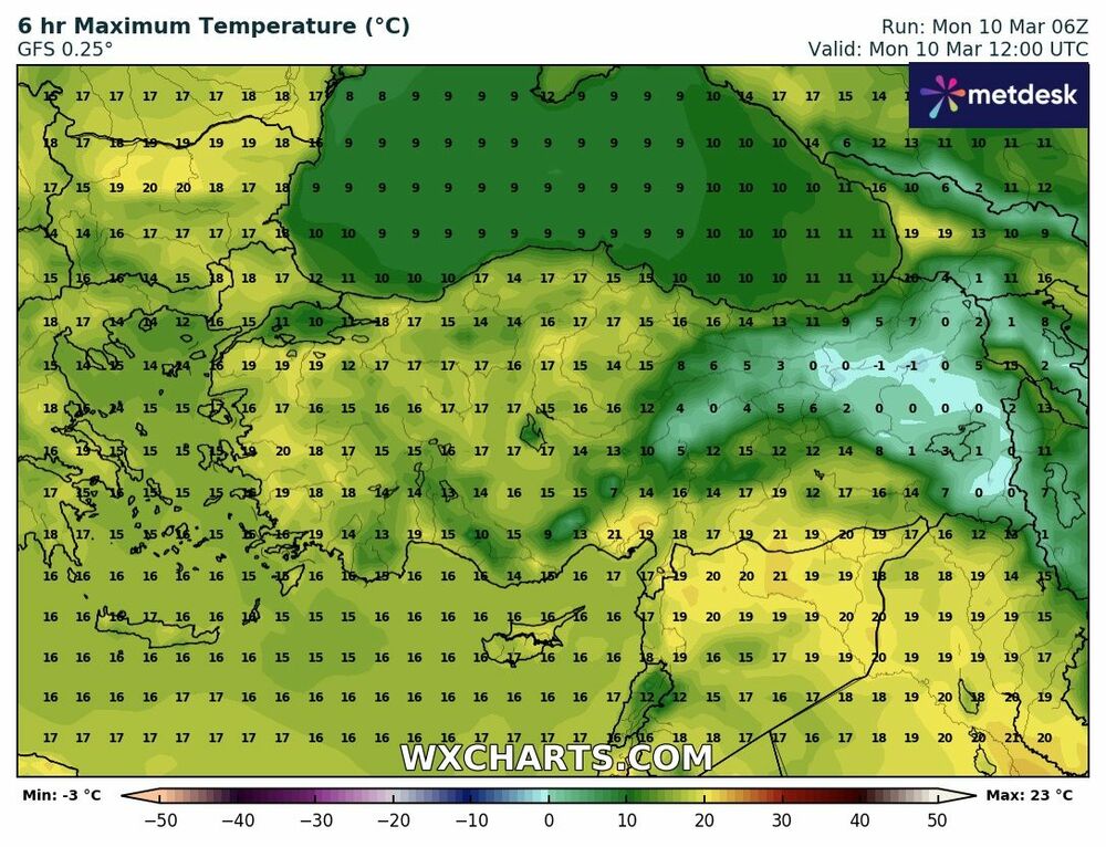 Türkiye Maksimum Sıcaklık Haritası – 10 Mart 2025