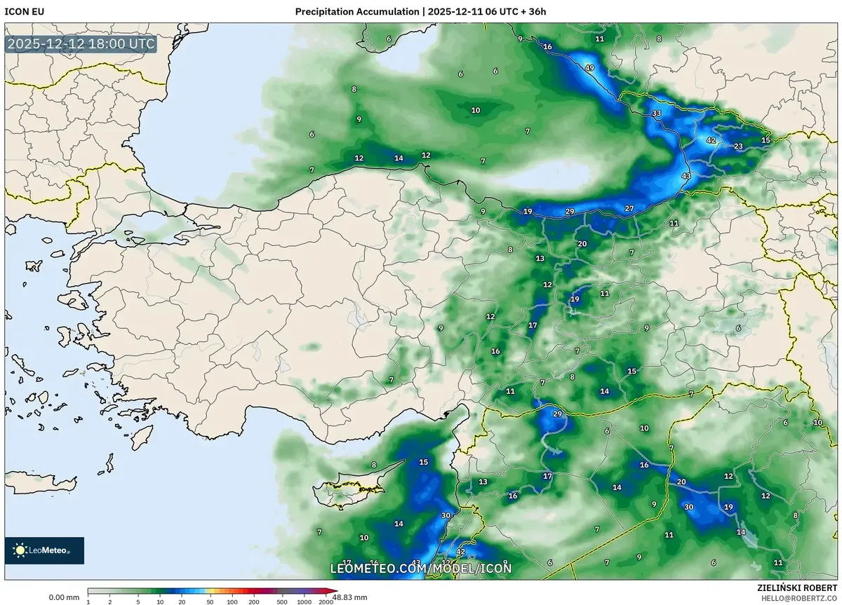 2025-12-11 Turkey Winter Storm Precipitation Accumulation Map – Heavy Snow & Rain Forecast