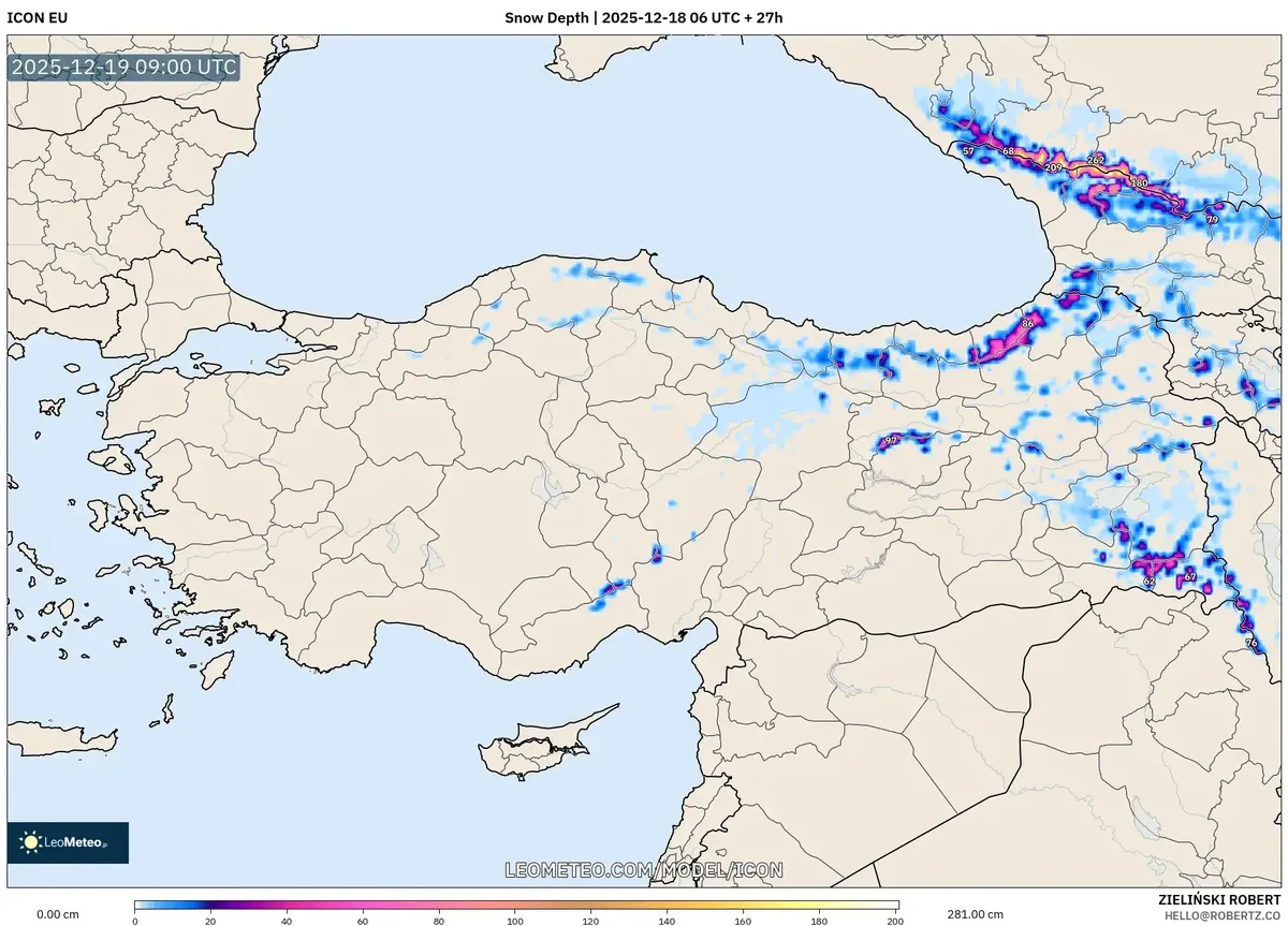 2025-12-18 Doğu Türkiye Kar Derinliği Tahmini - Minimal Sürekli Kar