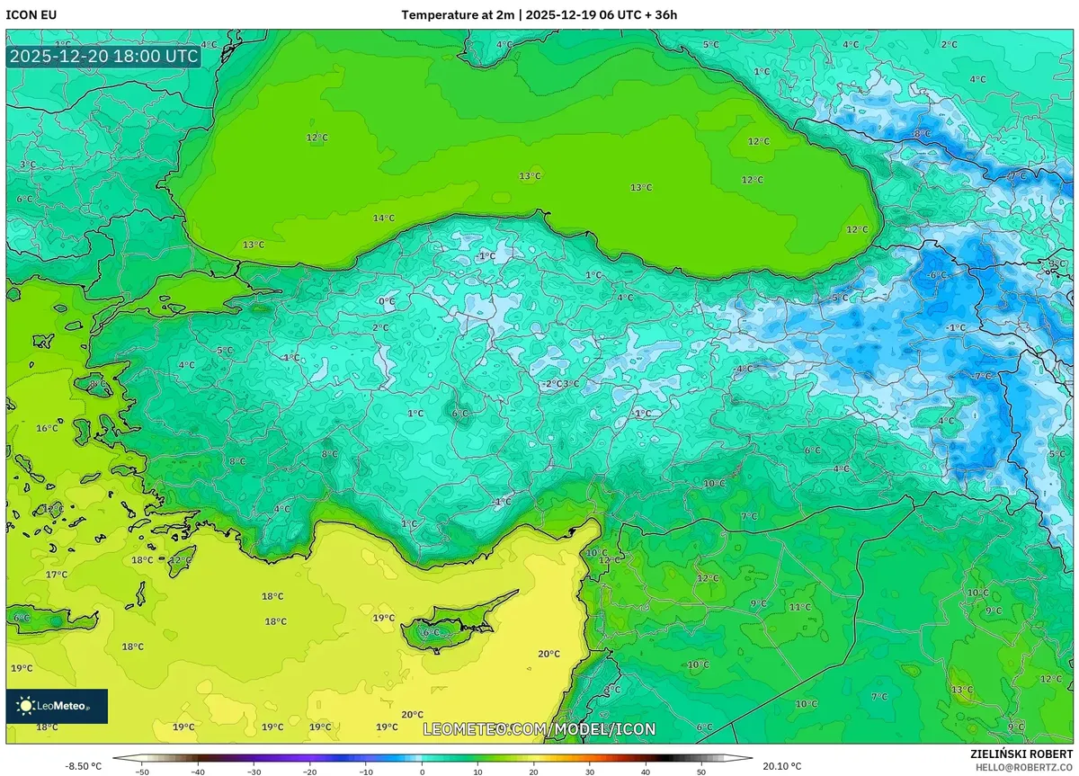 2025-12-19 Doğu Akdeniz Üzerindeki Yüksek Basınç Sistemi Güneşli, Soğuk Hava Getiriyor