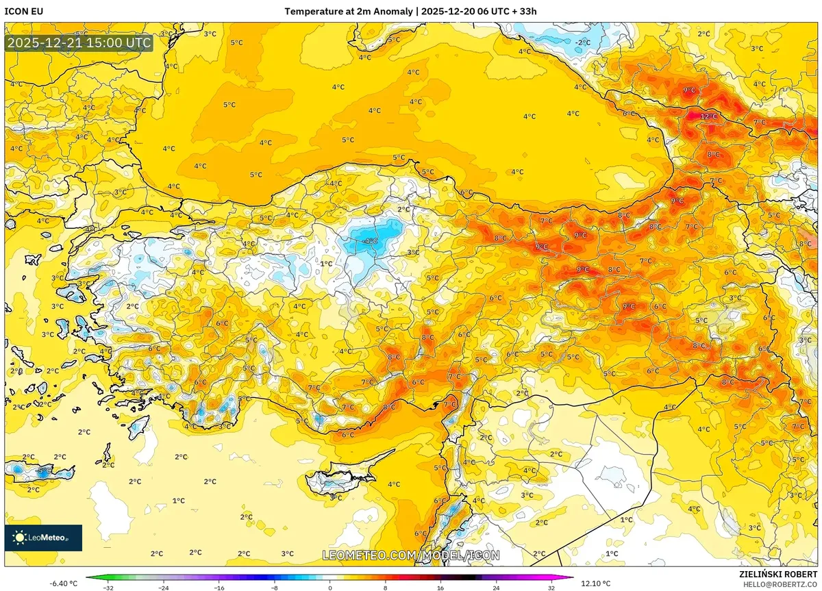 Türkiye Soğuk Cephesi ve Güçlü Rüzgarlar – 20 Ara 2025 Sıcaklık Anomalisi Haritası