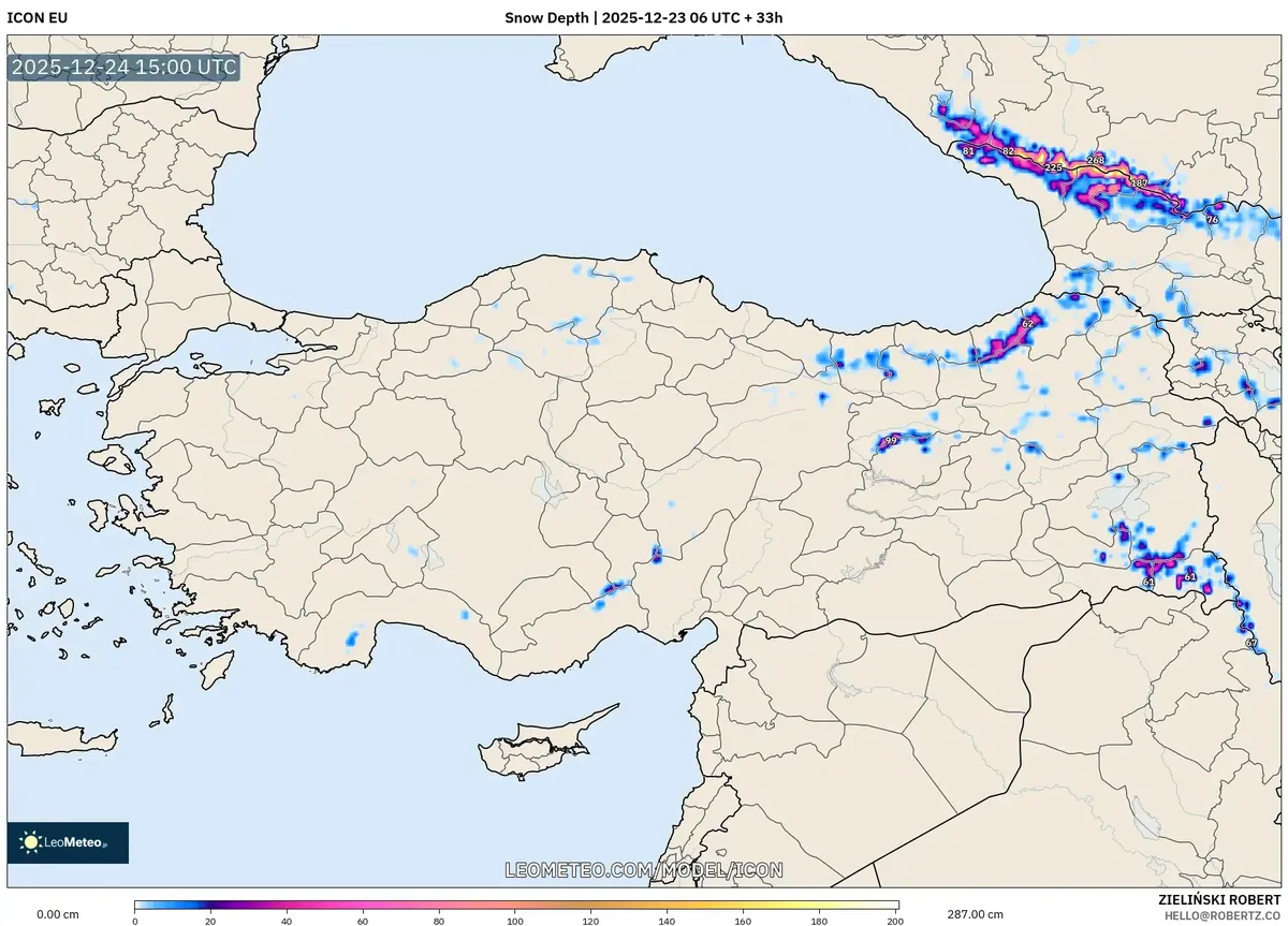 2025-12-23 Doğu Türkiye Kar Derinliği Tahmini - Fırtına Sürüklenen Kış Hava Durumu