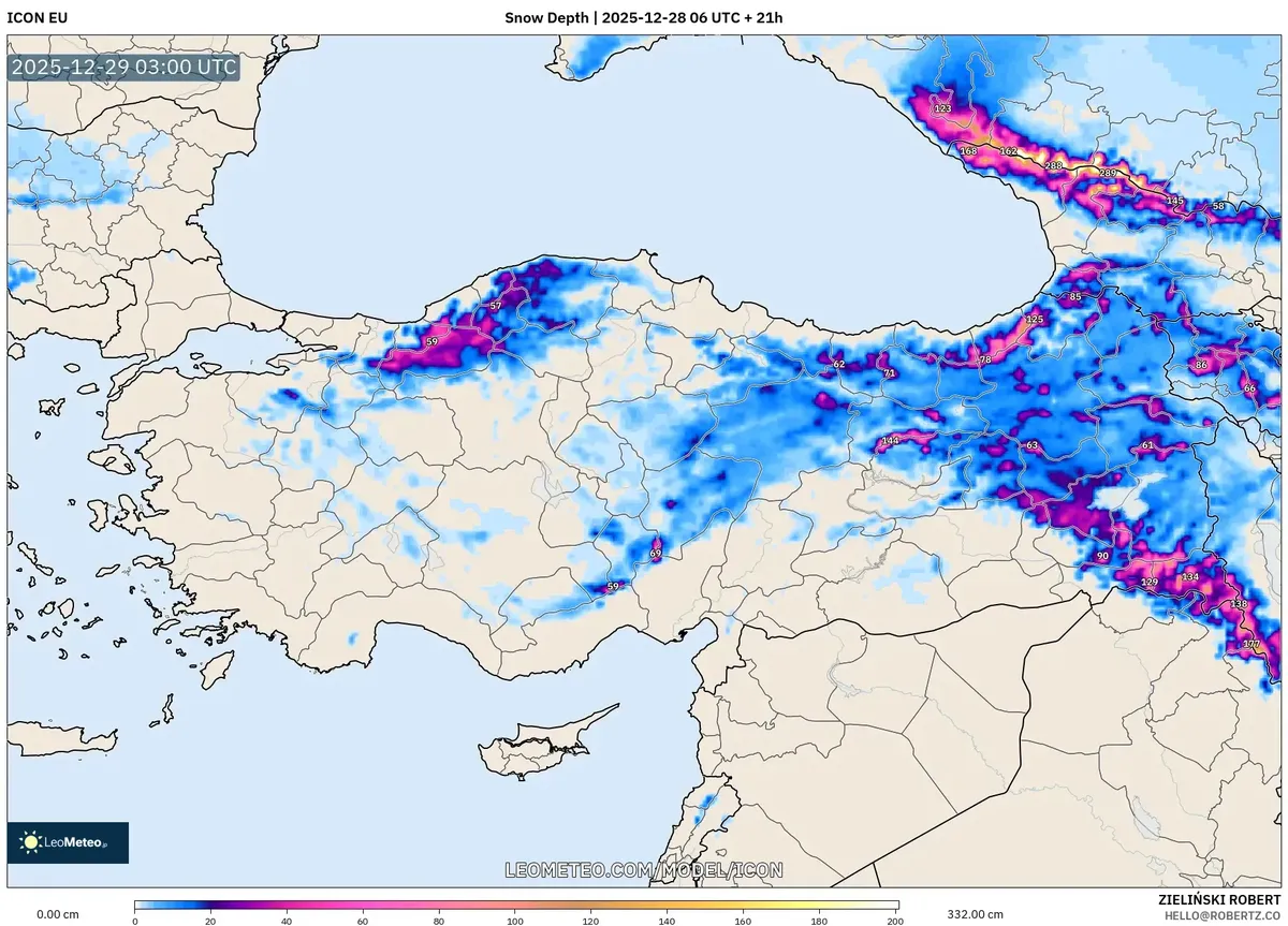 29 Aralık 2025’te Doğu Türkiye’de Artan Kar Kalınlığı