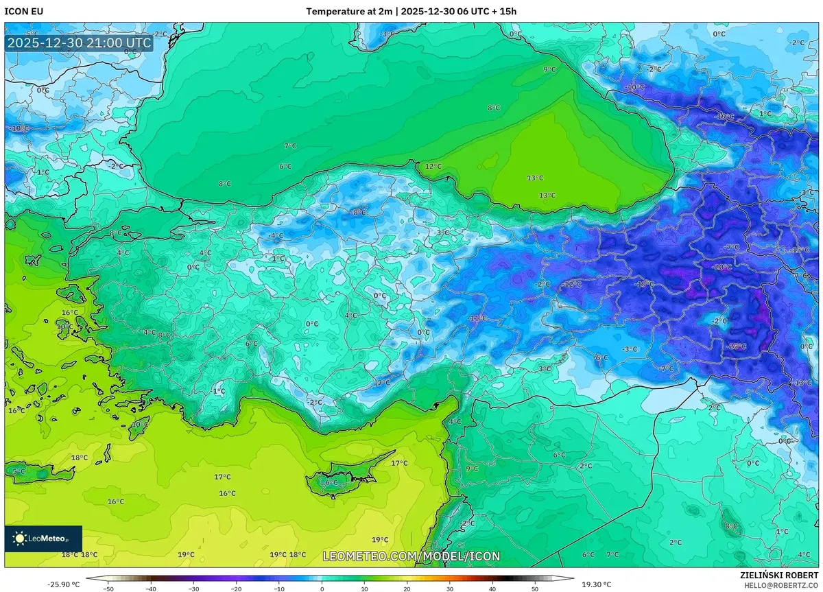 Yüzey Sıcaklık Haritalaması Türkiye'nin Soğumasını 31 Ara 2025'te