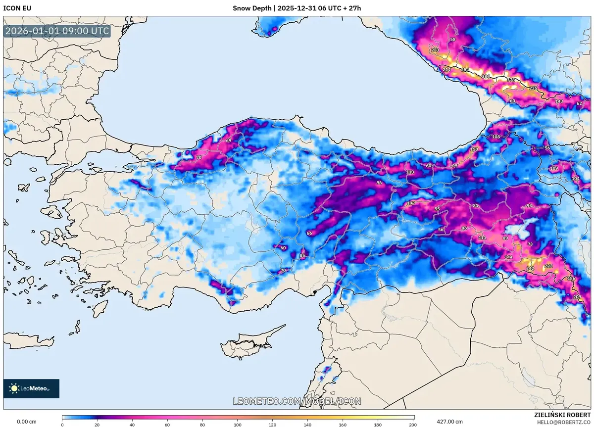 Doğu Anadolu'da 1 Ocak 2026'da Önemli Kar Birikimi