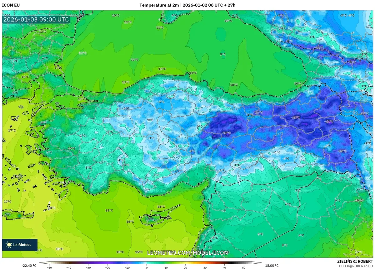 Peak High Temperature Forecast for Day on Oca 3, 2026