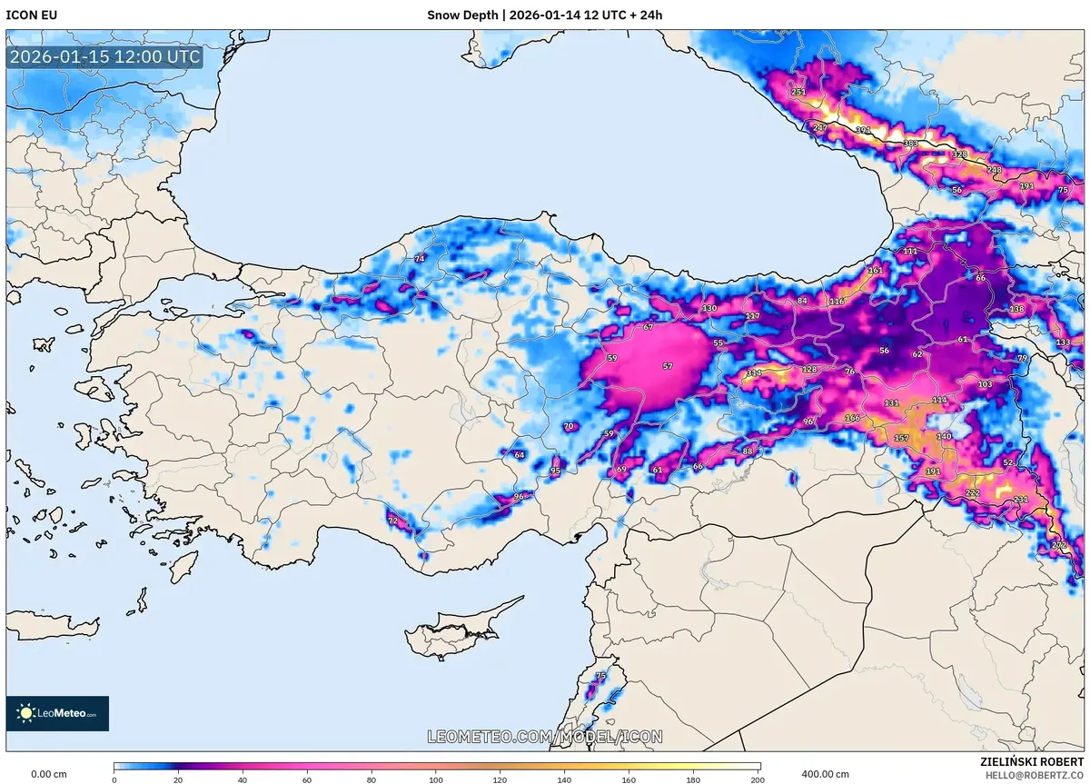 15 Ocak 2026 Doğu Anadolu Kar Yüksekliği Birikimi
