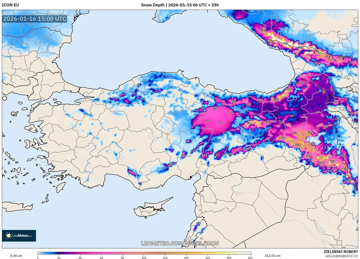 16 Ocak 2026 Doğuda Kar Örtüsü Artışı
