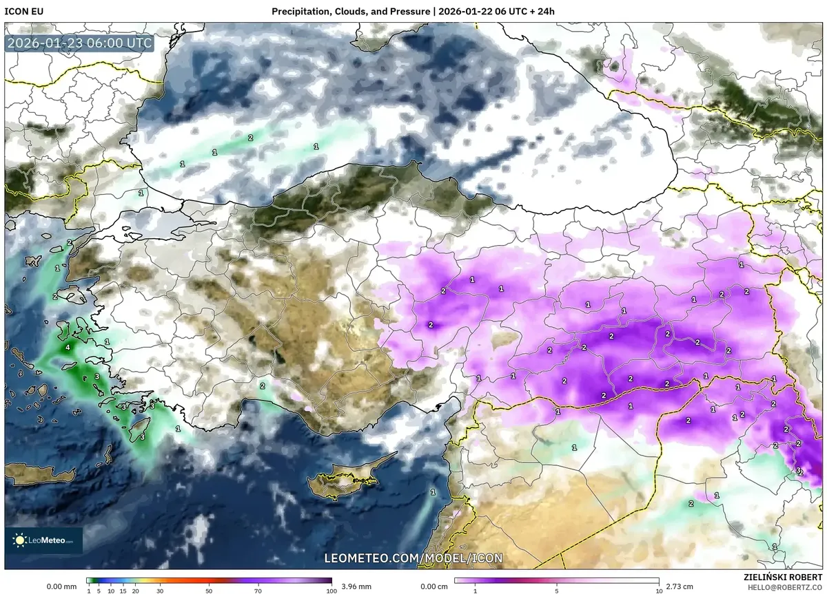 23 Ocak 2026’da Orta Türkiye Üzerinde Kuvvetli Yağmur ve Bulutlar