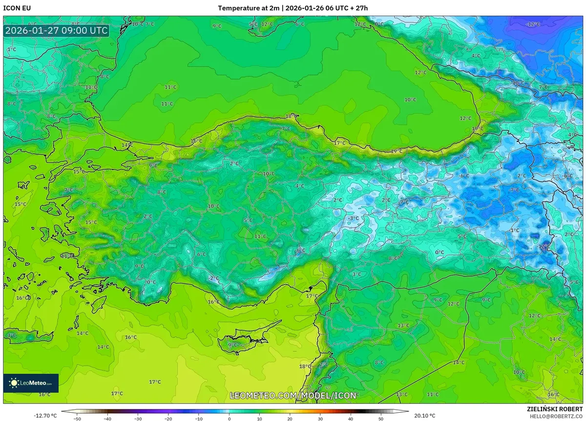 27 Ocak 2026’da Gün İçindeki En Yüksek Sıcaklıklar
