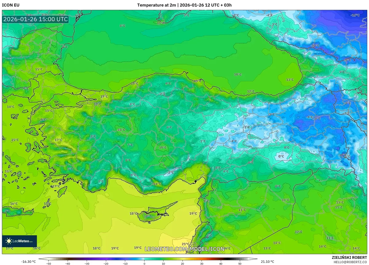 26 Ocak 2026’da Orta Türkiye’de Sıcaklık Anomalisi