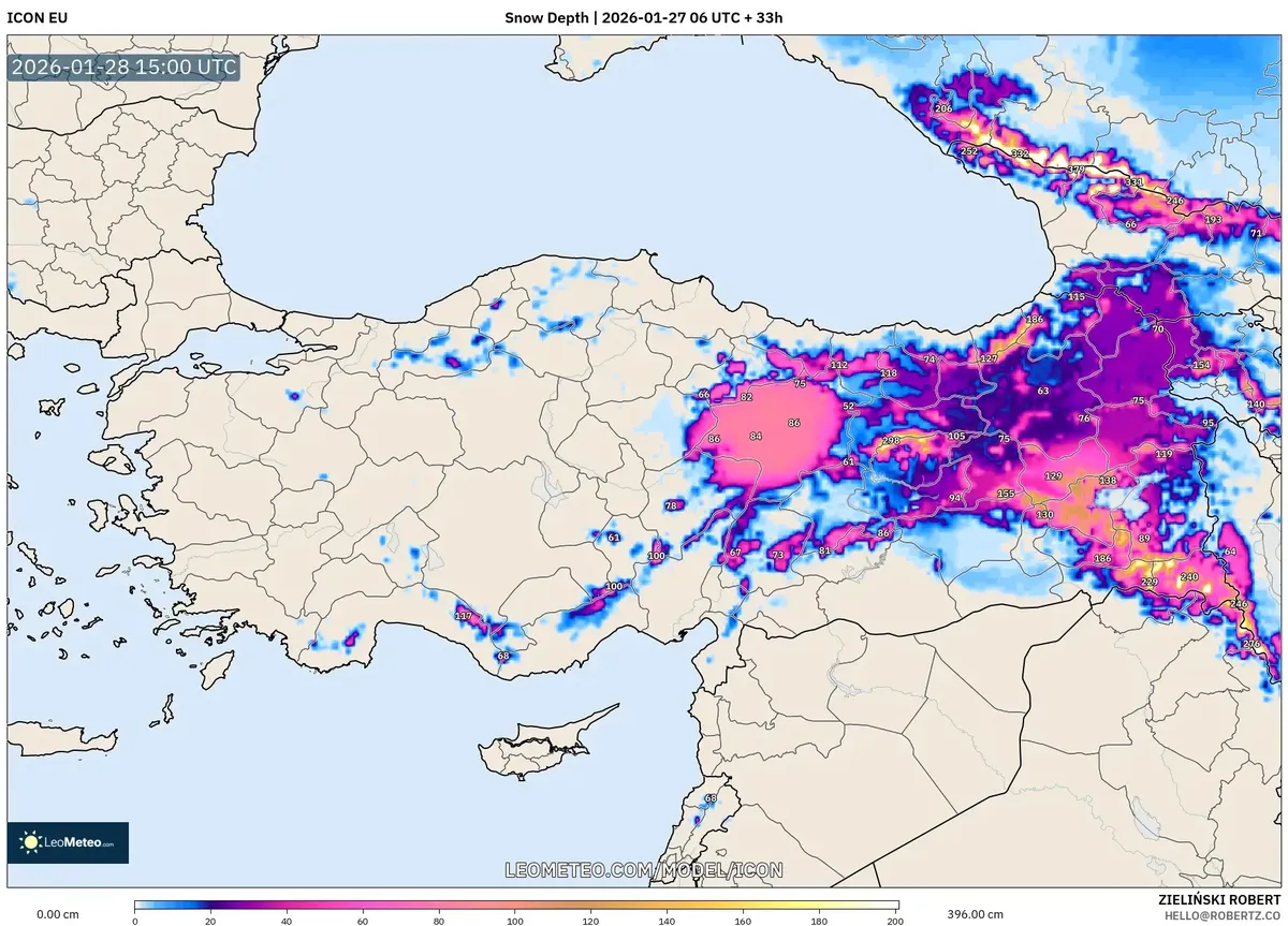 28 Ocak 2026’da Doğu Anadolu’da Kuvvetli Kar Birikimi