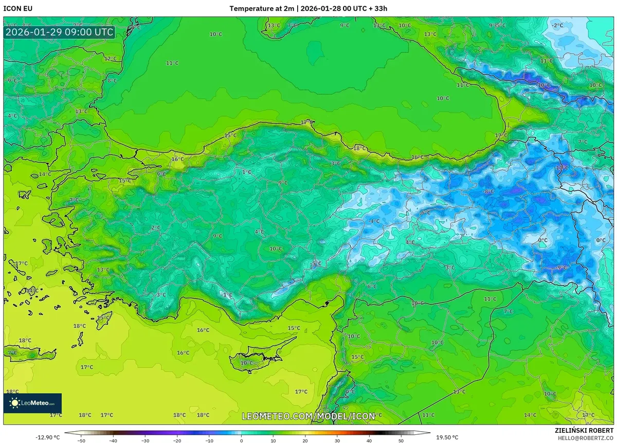 29 Ocak 2026’da Orta Anadolu Genelinde Sıcaklık Sapması
