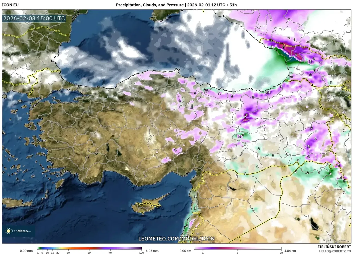3 Şubat 2026 Akşamı Türkiye’de Bulut ve Yağış Durumu (ICON)