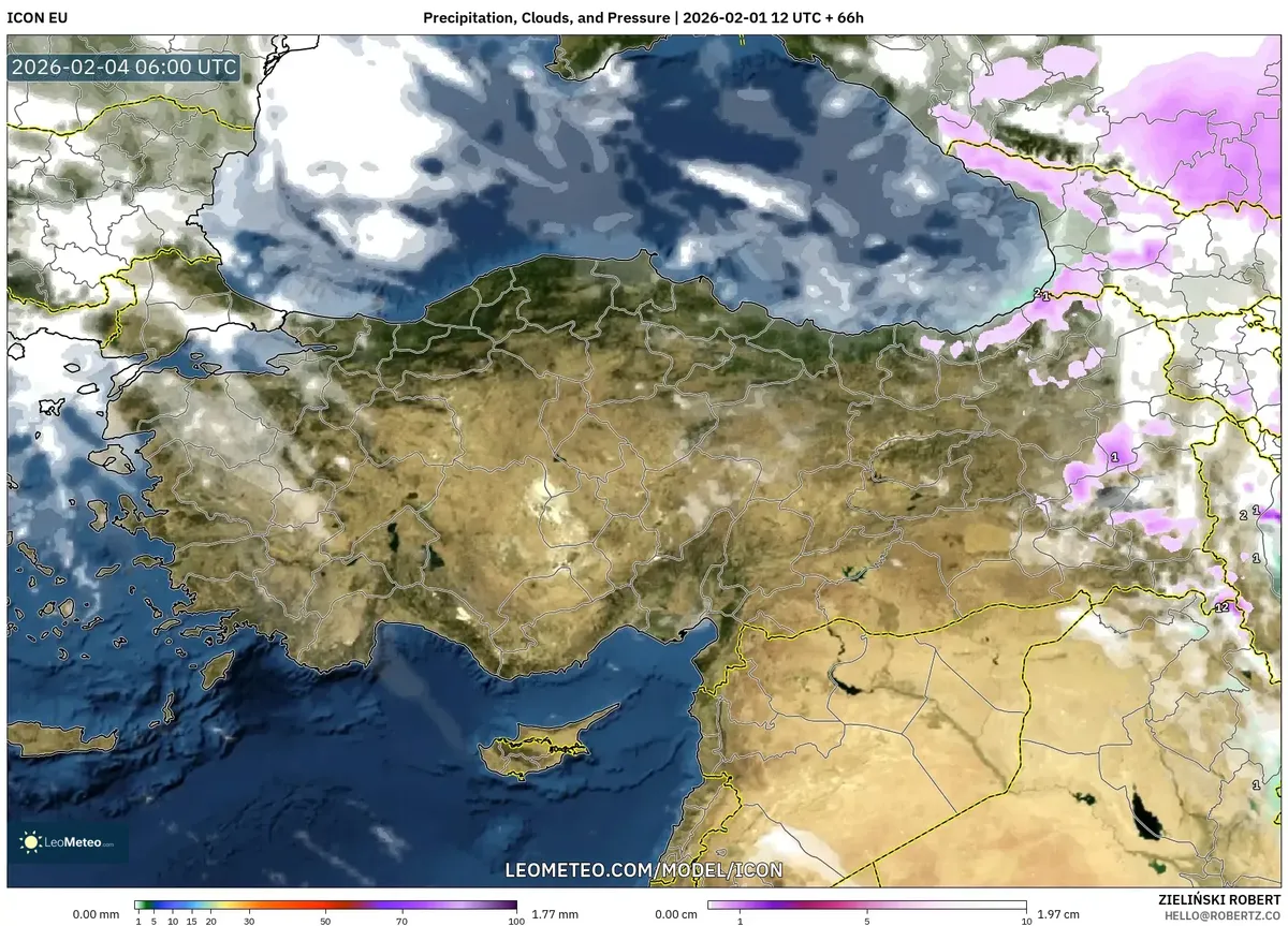 4 Şubat 2026’da Bulut ve Yağış Görünümü (ICON)