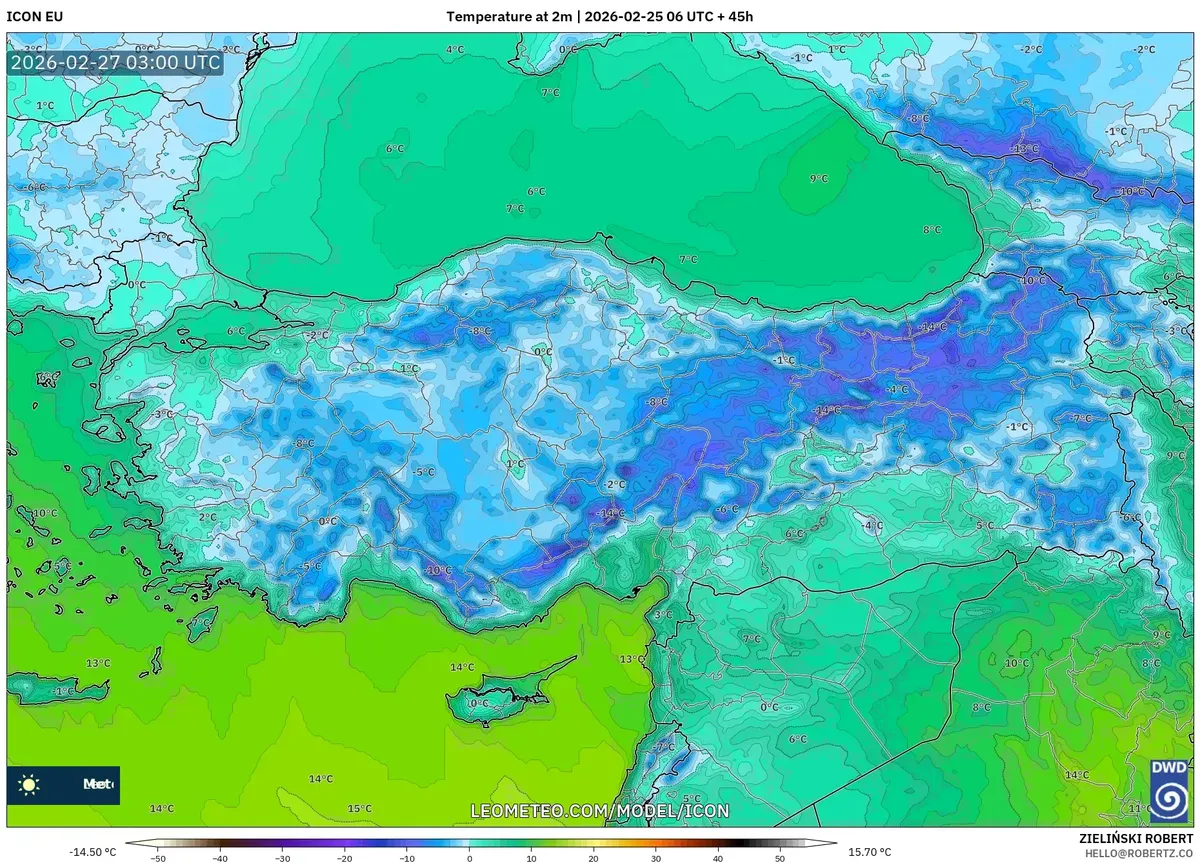 Ankara’da 27 Şubat 2026 Soğuk Sabah Sıcaklıkları (ICON)