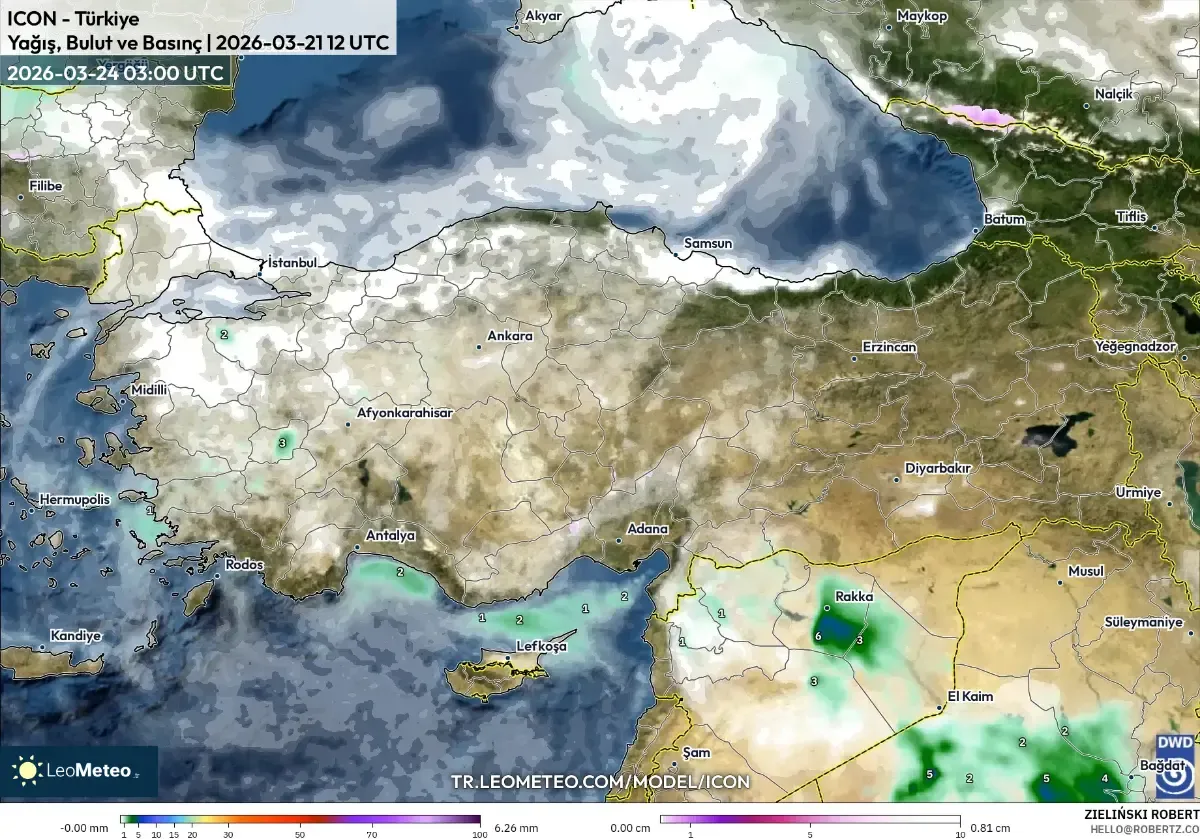 24 Mart 2026’da İç Anadolu’da Sabah Kuvvetli Yağış (ICON)