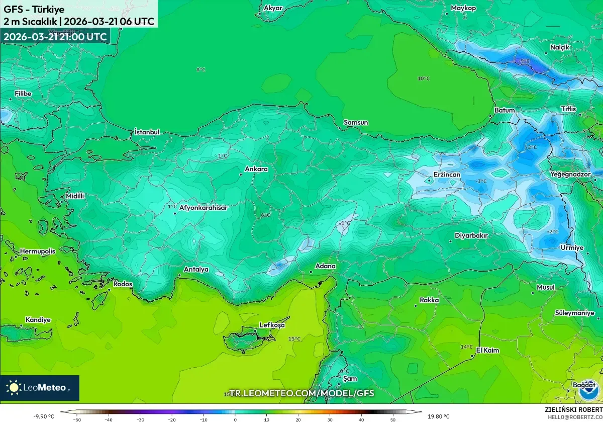 27 Mart 2026’da Türkiye’de Ilıman Öğle Sıcaklıkları (GFS)
