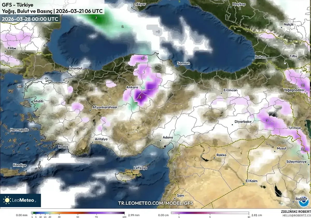 28 Mart 2026’da Batı Türkiye’de Etkili Yağış (GFS)