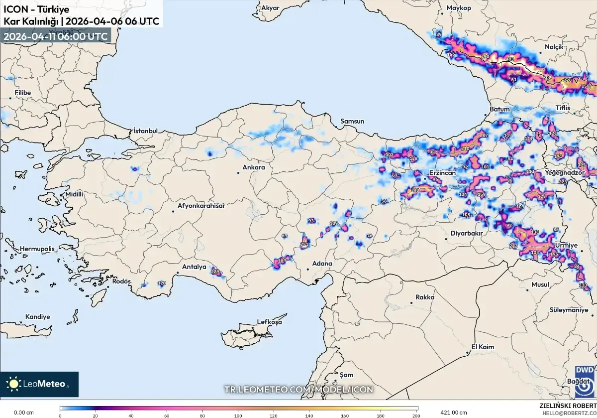 11 Nisan 2026 Cumartesi sabahı Orta Anadolu’da önemli kar yağışı (ICON)
